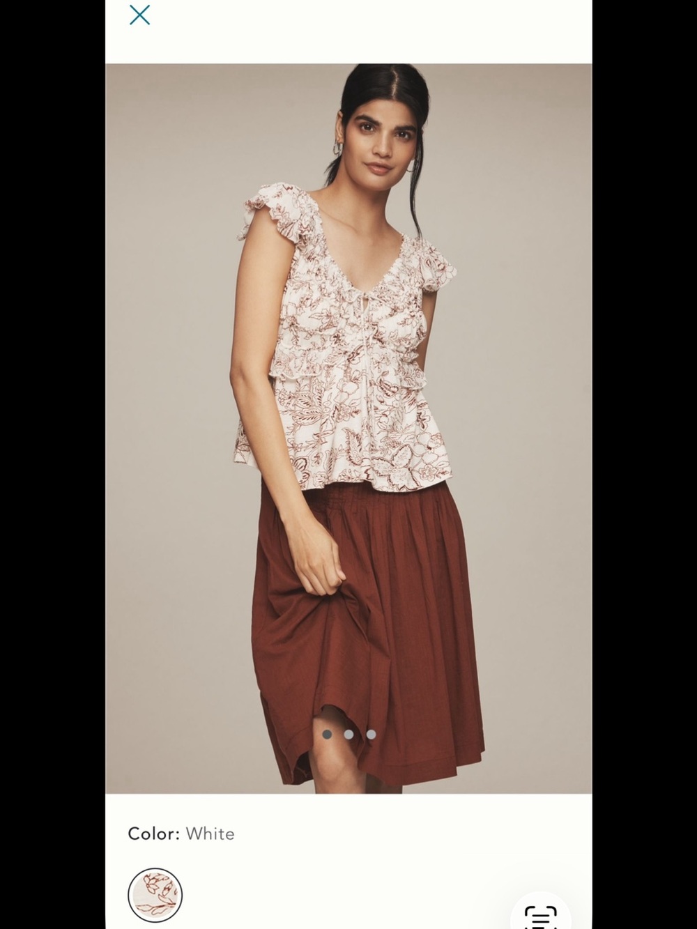 Anthropologie Ruched cotton  cap sleeve top XL